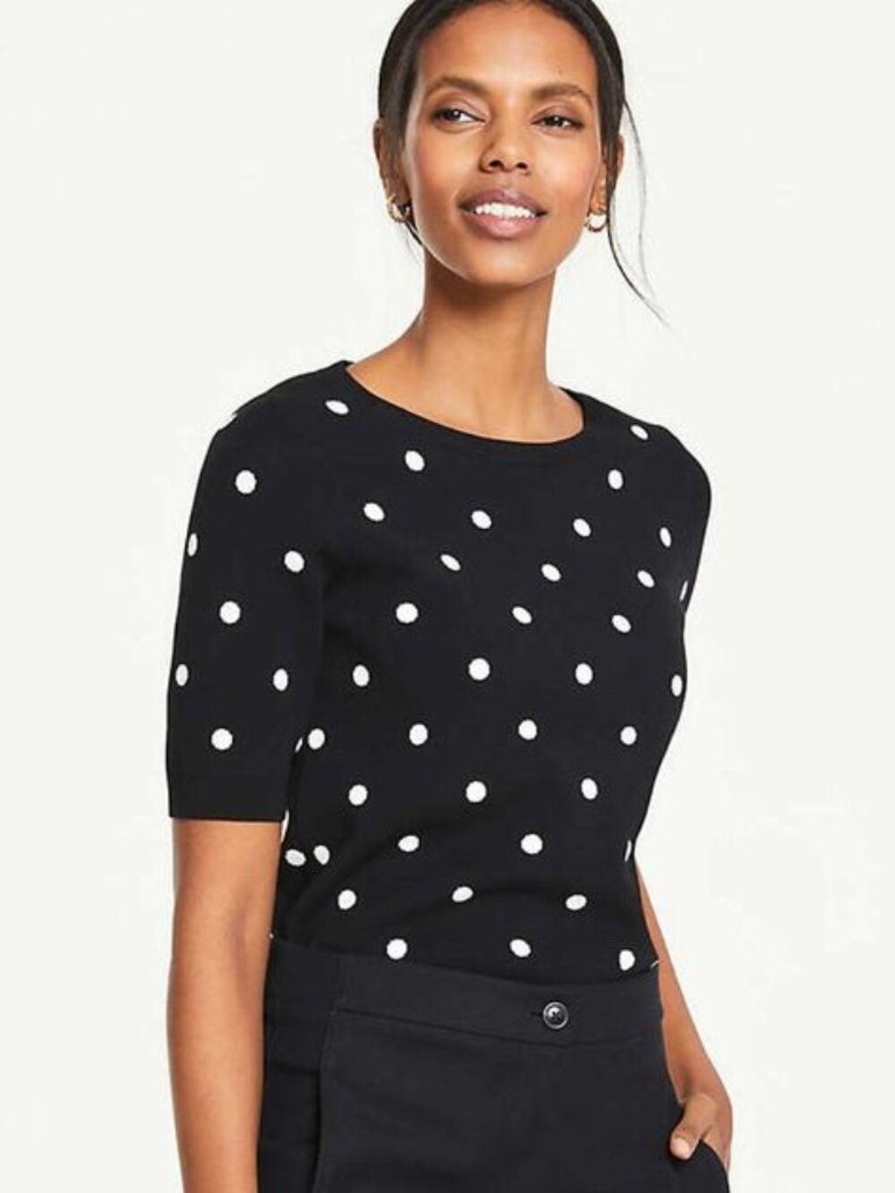 Ann Taylor Short-Sleeve Pullover in Dot Jacquard Industrial Navy